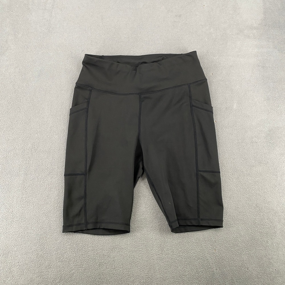 Fit Collective Womens Black High Waisted Biker Shorts with Side Pockets Size L